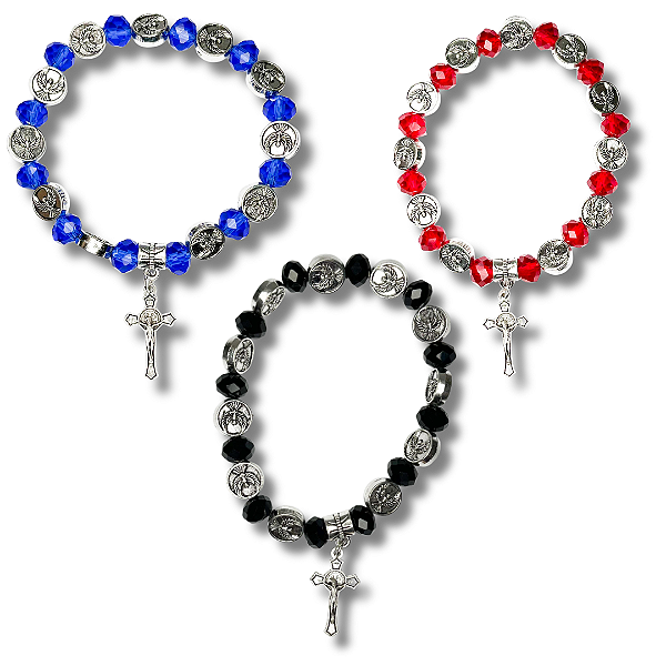 Kit com 12 Pulseiras de Miçanga e Espírito Santa com Pingente de Cruz - Atacado (Cores Sortidas)