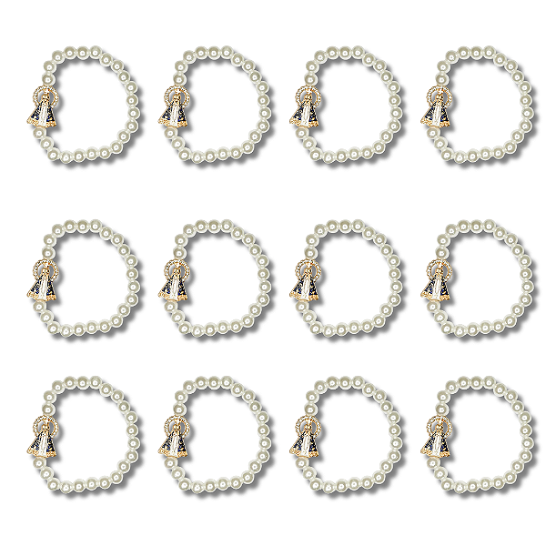 Kit com 12 Pulseira de Miçanga Perolada Branca com Nossa. Sra. Aparecida - Atacado