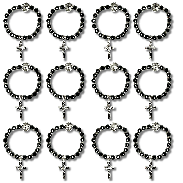 Kit com 12 Pulseiras de Hematita com Pingente de Crucifixo - Atacado