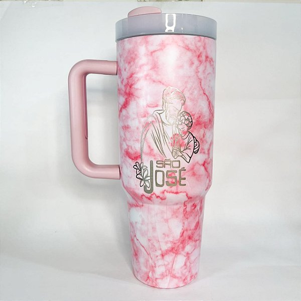 Copo Térmico São José marmorizado rosa 1,2 L