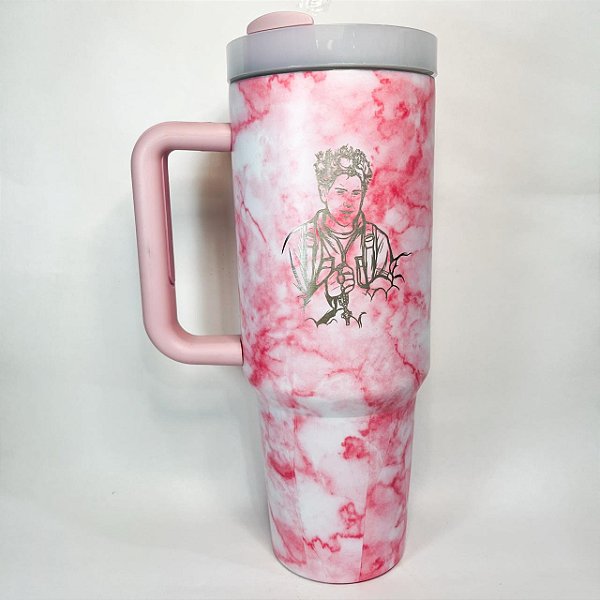 Copo Térmico Carlo Acutis marmorizado rosa 1,2 L