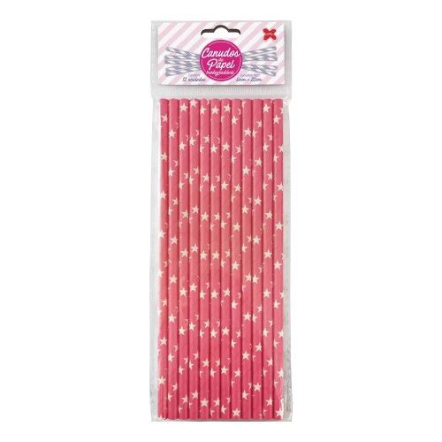 CANUDO DE PAPEL 6MMX200MM C/12-ROSA E BRANCO-ESTRELINHAS
