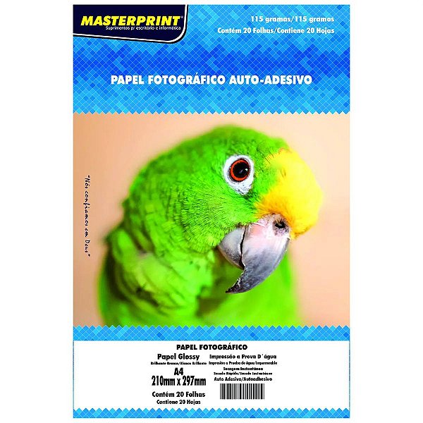 PAPEL FOTOGRÁFICO GLOSSY AUTO ADESIVO 115g/m² A4 - 20 FOLHAS - MASTERPRINT