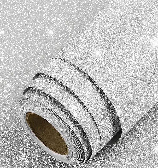 PLÁSTICO ADESIVO GLITTER PRATA - 80 micras- 45 cm x 1 m - BRW