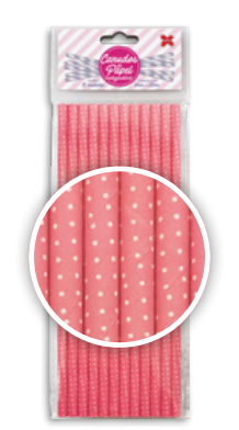 CANUDO DE PAPEL 6MMX200MM C/12-ROSA E BRANCO-BOLINHAS POÁ