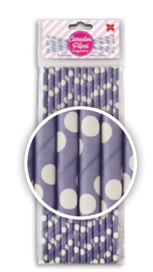 CANUDO DE PAPEL 6MMX200MM C/12-LILÁS E BRANCO-BOLINHAS