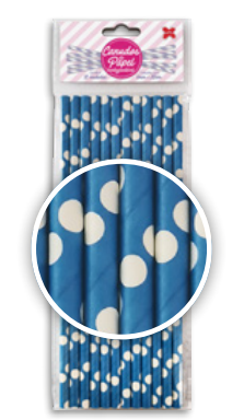 CANUDO DE PAPEL 6MMX200MM C/12-AZUL E BRANCO-BOLINHAS