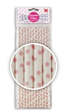 CANUDO DE PAPEL 6MMX200MM C/12-BRANCO E ROSA-BOLINHAS