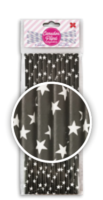 CANUDO DE PAPEL 6MMX200MM C/12-PRETO E BRANCO-ESTRELINHAS