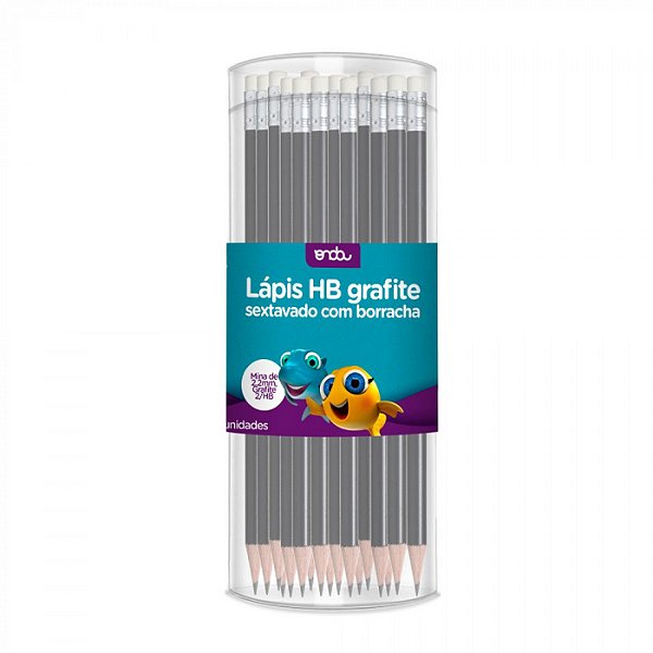 LAPIS HB GRAFITE SEXTAVADO C/ BORRACHA - 1 UND