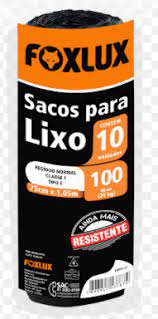 FOXLUX SACO LIXO 100LT 75X105CM PT C/10PCS ROLO
