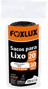 FOXLUX SACO LIXO 030LT 59X62CM PT C/20PCS ROLO