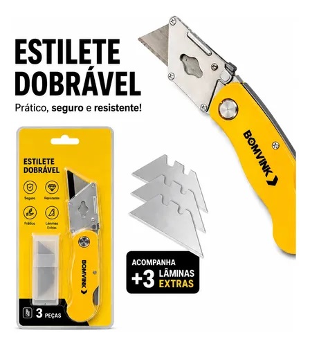 BOMVINK ESTILETE 18MM DOBRAVEL C/3 PECAS DE LAMINAS BOM-3303