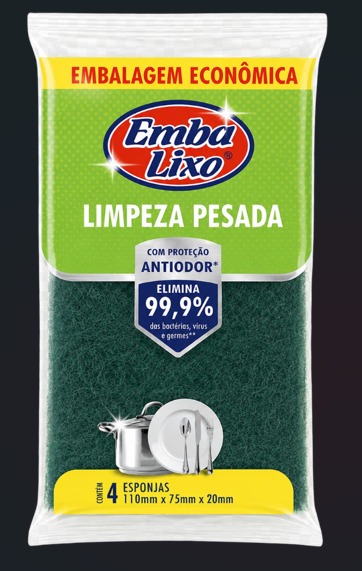 EMBALIXO ESPONJA LIMPEZA PESADA ANTI ODOR C/4UNIDADES*