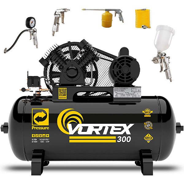 Compressor de Ar Pressure Vortex 10 pés 100 litros Com Kit de Acessórios Cp3