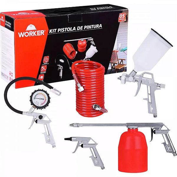 Kit Pistola Pintura Mangueira Calibrador Bico de Limpeza P5w