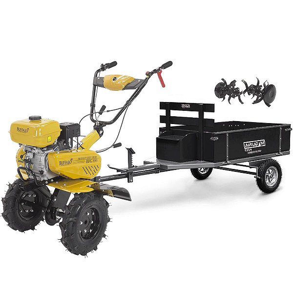 Motocultivador a Gasolina Buffalo Bfg890 207,8cc 7hp com Carreta Maquinafort 1300R8 Fixa Tc6
