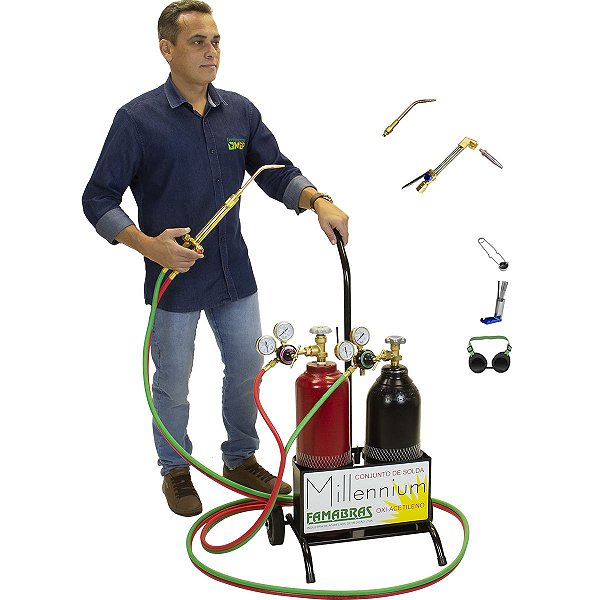 Conjunto de Solda Ppu Oxigênio Acetileno Famabras Millennium Completo com Cabeça Cortadora Cs4