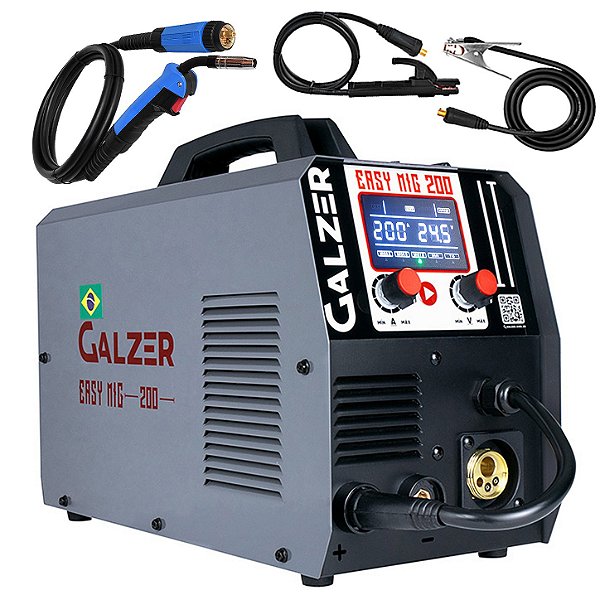 Máquina de Solda Mig Tig Mma Galzer Easy Mig 200a 220v Monofásica com Tocha Gz4