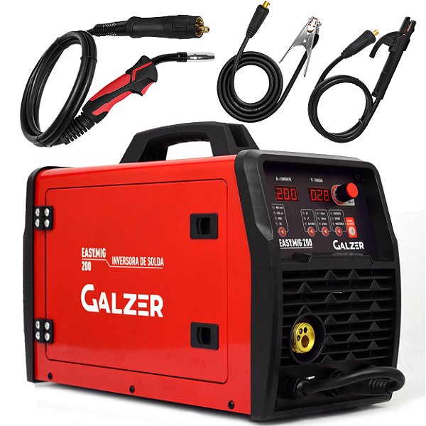 Máquina de Solda Mig Tig Mma Galzer Easy Mig 200a 220v Monofásica com Tocha Gz4