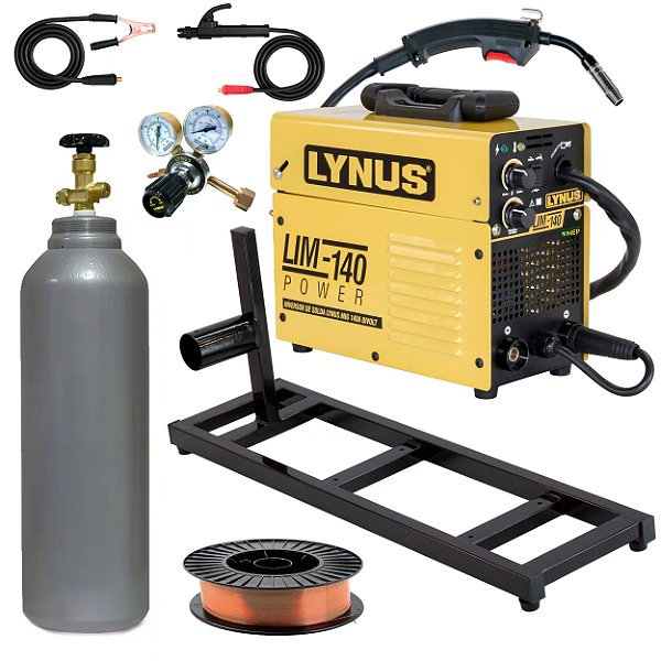 Inversor Solda Mig Tig Mma Lynus Lim140 140a 110v 220v Cilindro CO2 Regulador Base Arame Completa Lz4