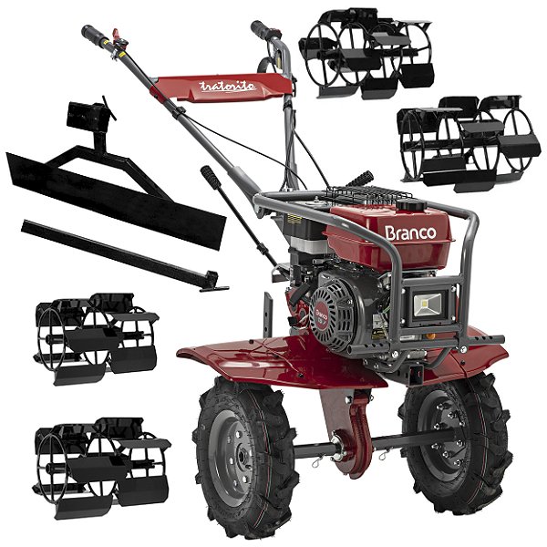 Máquina de Descompactar Nivelar Areia a Gasolina Branco Bttg 7,5hp Lâminas Descompactadoras, Cambão, Pá Niveladora e de Tração Kap