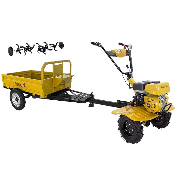 Motocultivador a Gasolina Buffalo Bfg900 7hp com Carretinha Buffalo Bf500s 500kg Basculante Bf7
