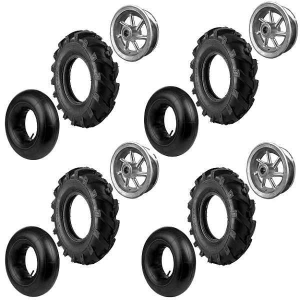 2 Pares de Aros em Alumínio Tot Power 8" Polegadas 7 Raios 390kg com Pneu Agrícola e Câmera Roda Completa Z34
