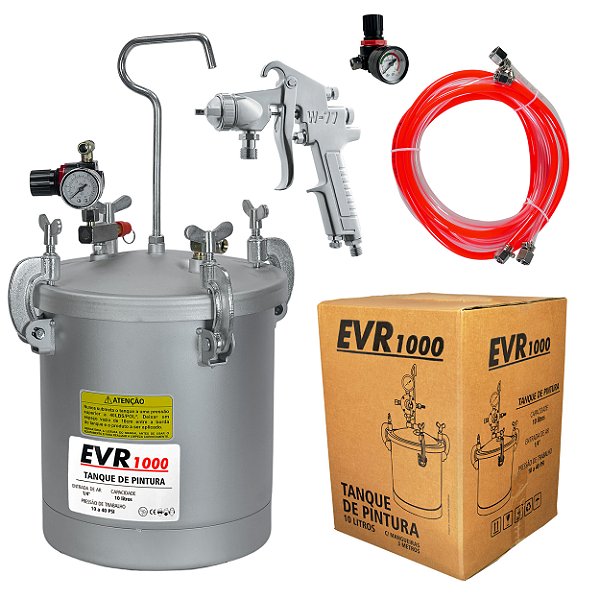 Tanque de Pintura EVR1000 10l com Pistola 1,2mm Mangueira Regulador e Manômetro Tp1