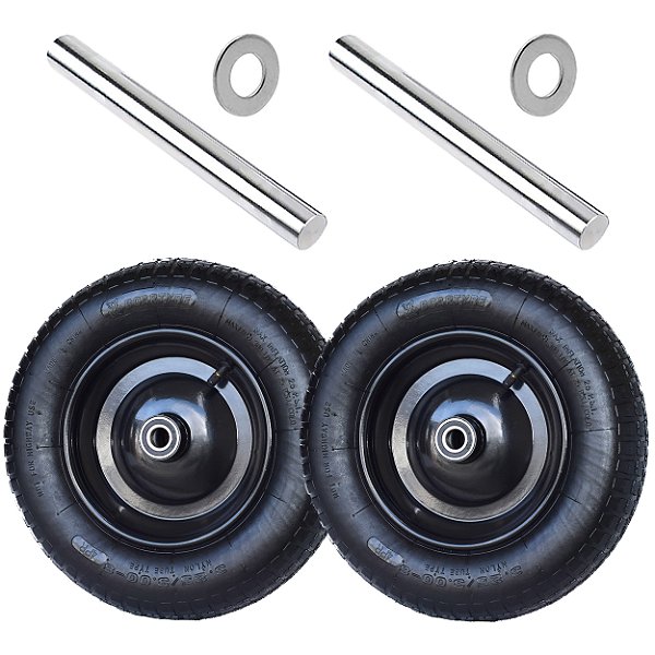 Par Rodas Completas 3.25-8 com Pneus, Câmaras, Rolamentos e Eixos em Aço 30cm para Carrinho de Transporte Xc2