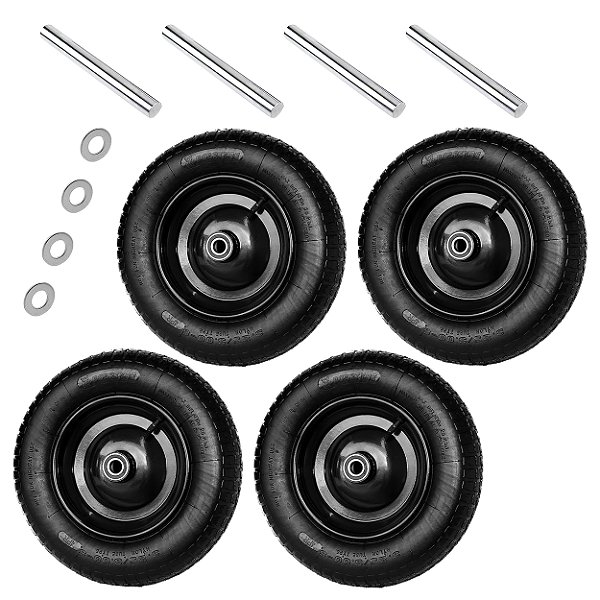 Quatro Rodas Completas 3.25-8 com Pneus, Câmaras, Rolamentos e Eixos em Aço 30cm para Carrinho de Transporte Xc4