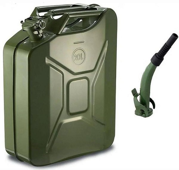 GALÃO DE METAL VIATURA MILITAR 20L 0.6MM + EXTENSÃO RÍGIDA/FLEXÍVEL