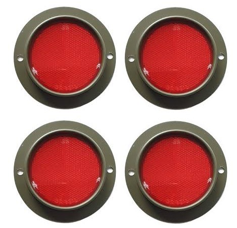 REFLETOR METAL VERMELHO OLHO DE GATO JEEP MILITAR  E VIATURAS  4 PEÇAS