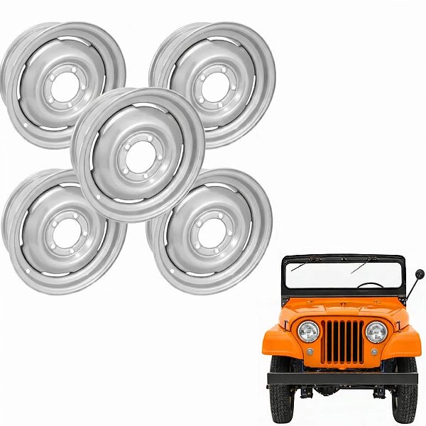 JOGO DE RODA ORIGINAL JEEP FORD WILLYS CJ5 16X4,5 PRATA (5un)