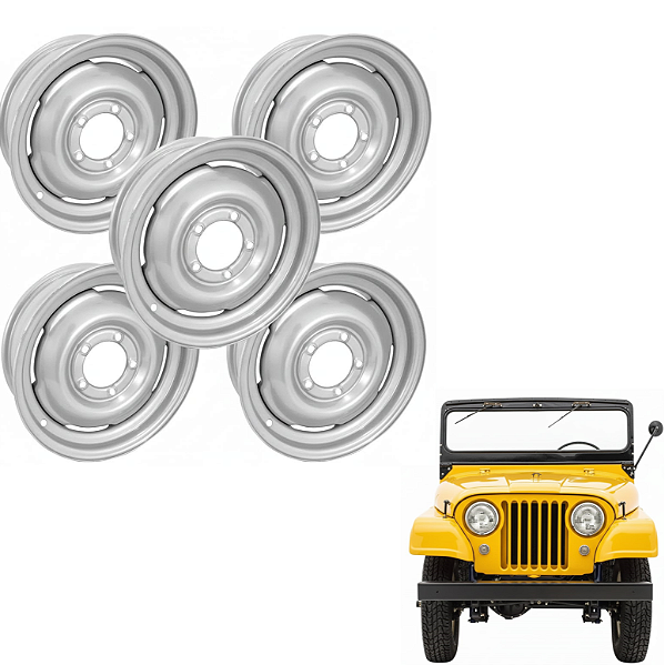 Jogo de Roda Original Ferro 16x6 Jeep Willys F75 5 Furos Prata (4un)