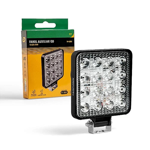 Farol Milha Led Quadrado Alumínio Fit 6000k 16 Led Smd 12/24v Tarponn