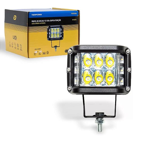 Farol De Milha 12 LEDs Dupla Função (LEDs Strobe Laterais) PREMIUM 36W