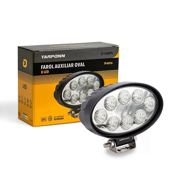 Farol Milha Led Oval Cyber Alumínio 6000k 8 Led 24w 9-60v Tarponn