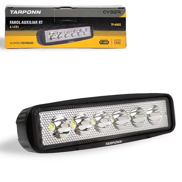 Farol Milha Led Retangular Alumínio 6000k 6 Leds Cree 9-60v Tarponn