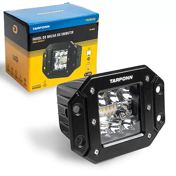 FAROL DE LED EMBUTIR QD DUAL COLOR BRANCA/ÂMBAR PREMIUM 9~60V ALUMÍNIO