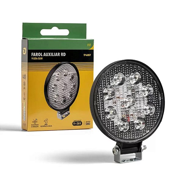 Farol Milha Led Redondo Fit Alumínio 6000k 9 Led Smd 12/24v Tarponn