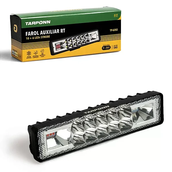 Farol Milha Led Retangular Fit Alunínio 16 Led Strobo 12/24v Tarponn
