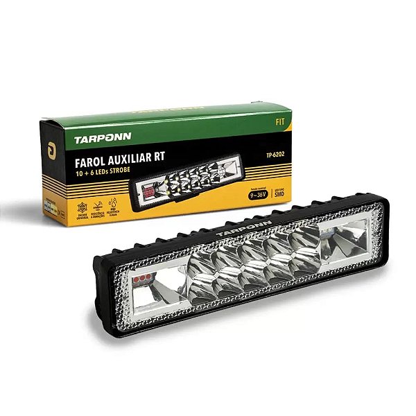 Farol Milha Led Retangular Fit Alunínio 16 Led Strobo 12/24v Tarponn