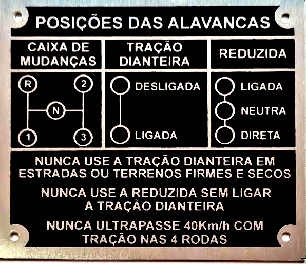 PLAQUETA DO PAINEL 3 MARCHAS JEEP RURAL F75 NA COR PRETA