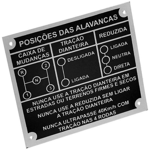 PLAQUETA DO PAINEL 3 MARCHAS JEEP RURAL F75 NA COR PRETA