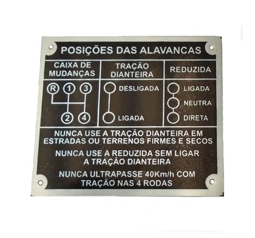 PLAQUETA DO PAINEL 4 MARCHAS JEEP RURAL F75 NA COR PRETA