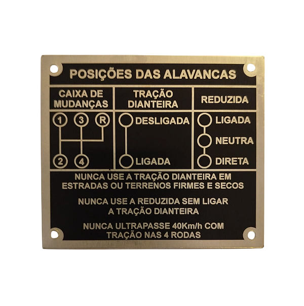PLAQUETA DO PAINEL 4 MARCHAS JEEP RURAL F75 NA COR PRETA