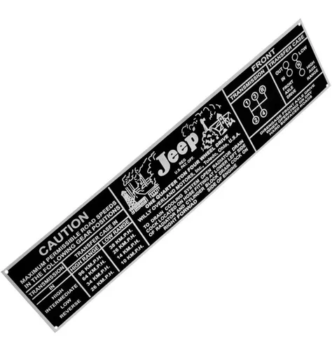 PLAQUETA DO PAINEL DAS INFORMAÇÕES TÉCNICAS JEEP WILLYS PRETA