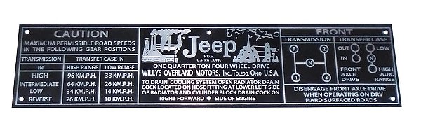 PLAQUETA DO PAINEL DAS INFORMAÇÕES TÉCNICAS JEEP CJ3 CJ3A CJ5 PRETA
