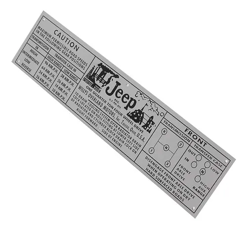 PLAQUETA DO PAINEL DAS INFORMAÇÕES TÉCNICAS JEEP WILLYS NATURAL